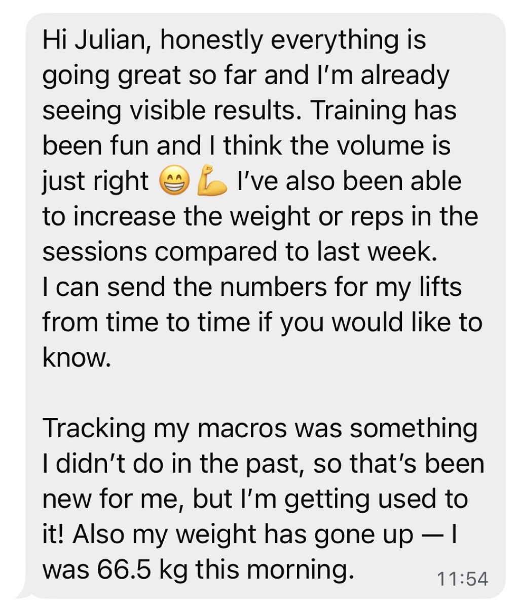Original message about training and strength progress